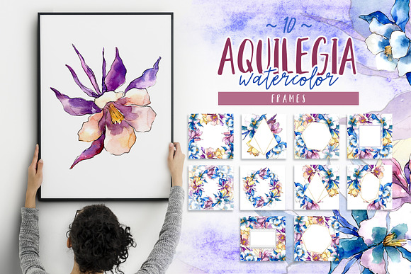 Beautiful aquilegia PNG watercolor in Illustrations - product preview 3