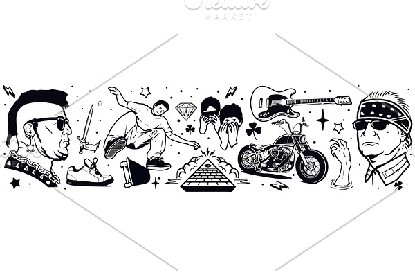 Punk Rock Tattoo and Stickers Vector
