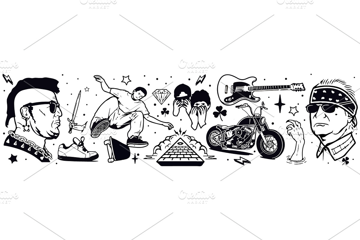 Punk Rock Tattoo and Stickers Vector in Illustrations - product preview 8
