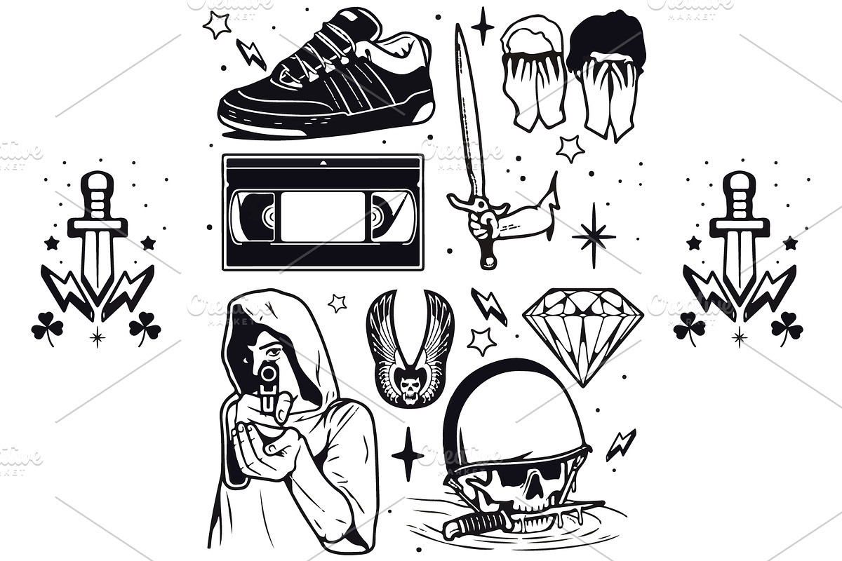 Punk Rock Tattoo and Stickers V. 2 in Illustrations - product preview 8