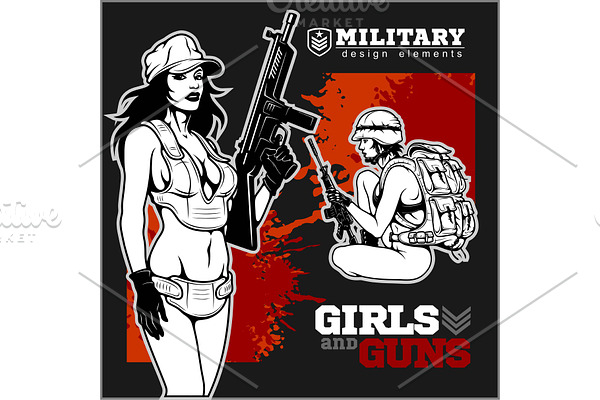Beautiful pinup girls holding a gun