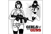 Beautiful pinup girls holding a gun