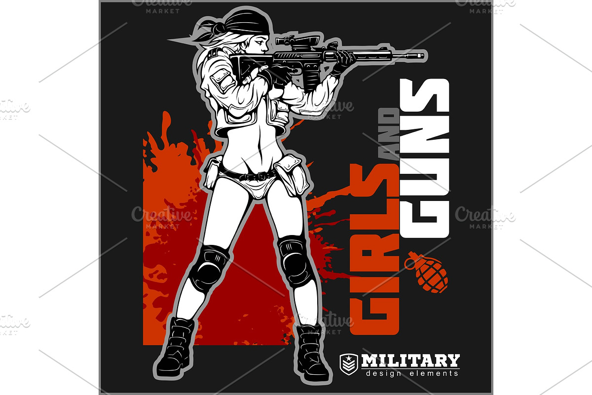 Beautiful pinup girls holding a gun in Illustrations - product preview 8