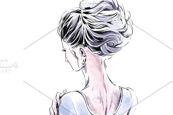 Beautiful evening wedding hairdress in Illustrations - product preview 1