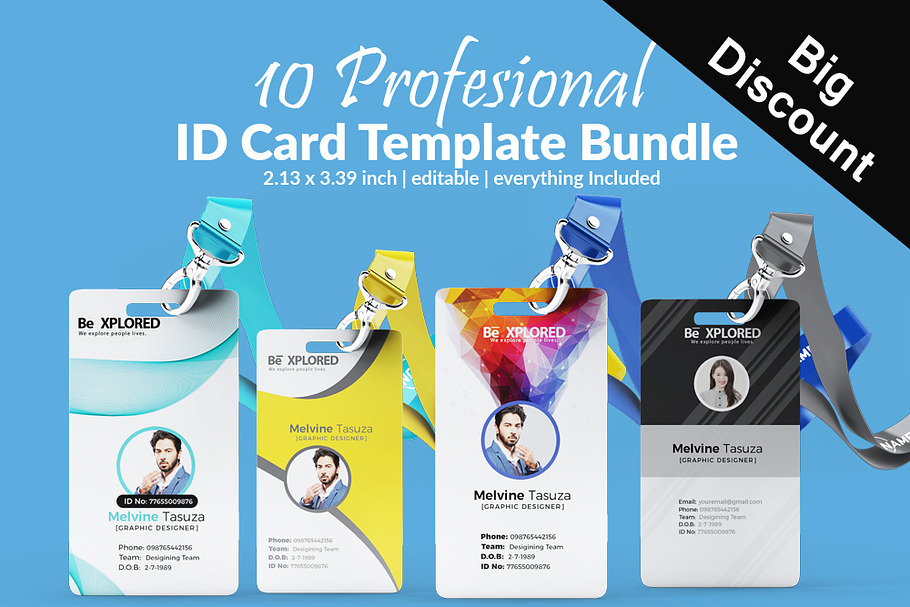 ID Card Bundle Template 10 cards in Stationery Templates - product preview 8