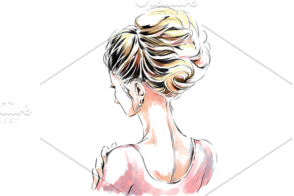 Beautiful evening wedding hairdress in Illustrations - product preview 2