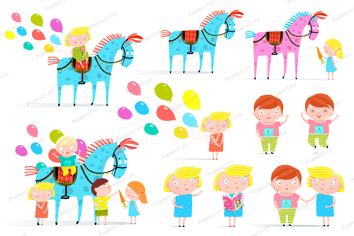 Kids Horse Balloons Holiday Set in Illustrations - product preview 8