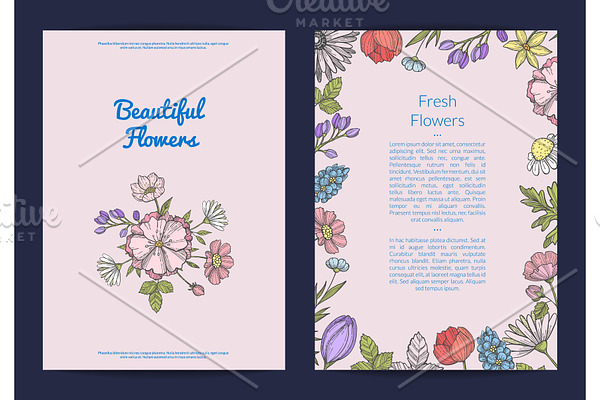 Vector hand drawn flowers card or