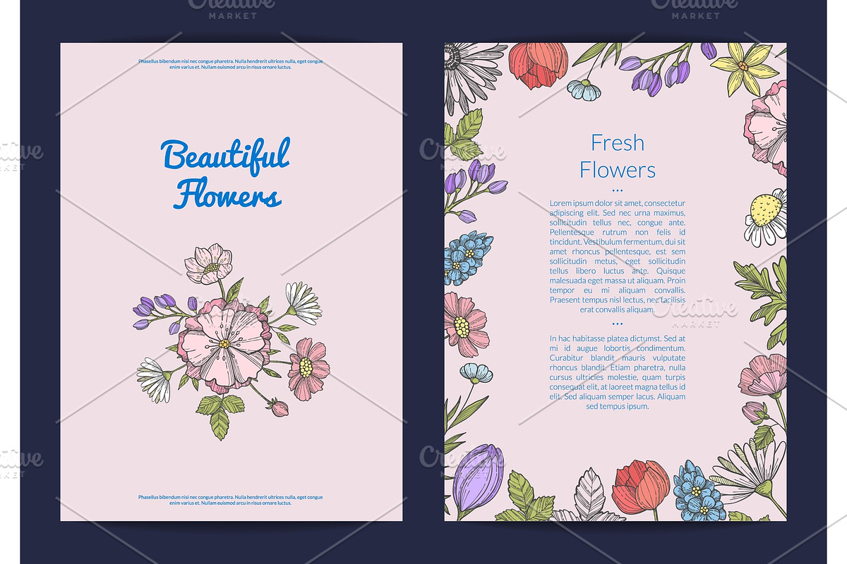 Vector hand drawn flowers card or in Graphics - product preview 8