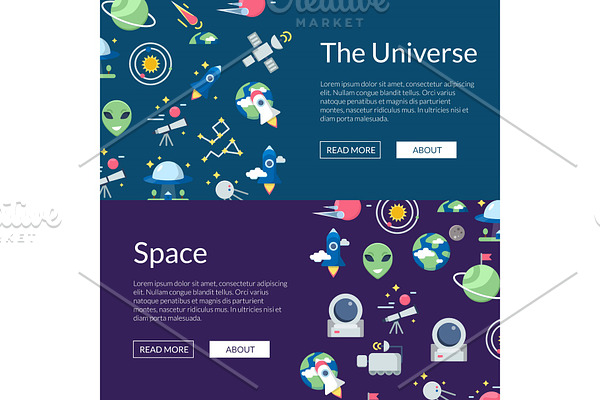 Vector flat space icons web banner