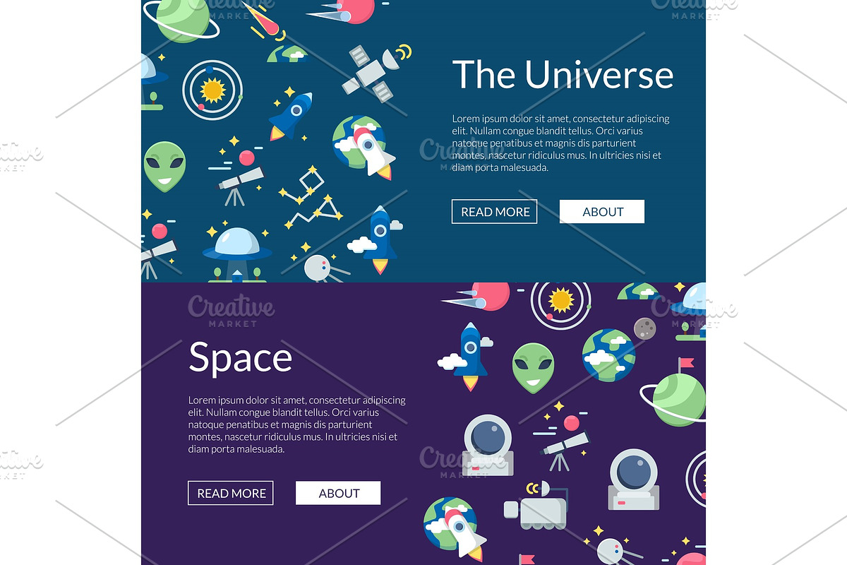 Vector flat space icons web banner in Graphics - product preview 8