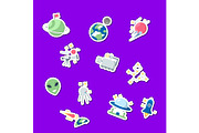 Vector flat space icons stickers set