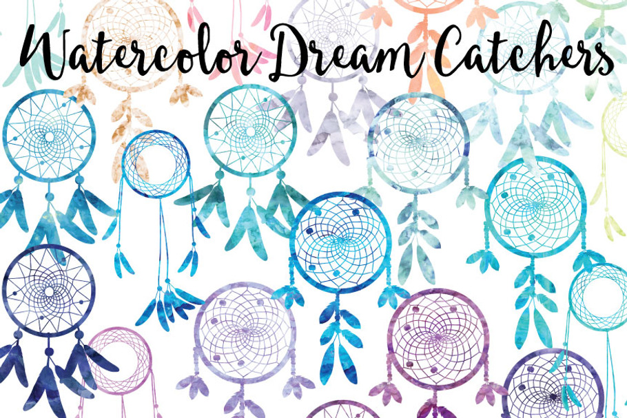 Watercolor Dream Catcher Silhouettes