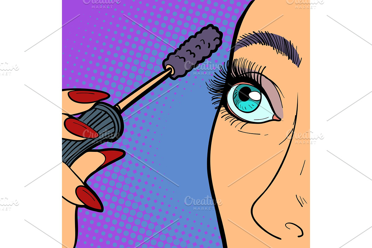 Woman paints eyelashes, makeup in Illustrations - product preview 8