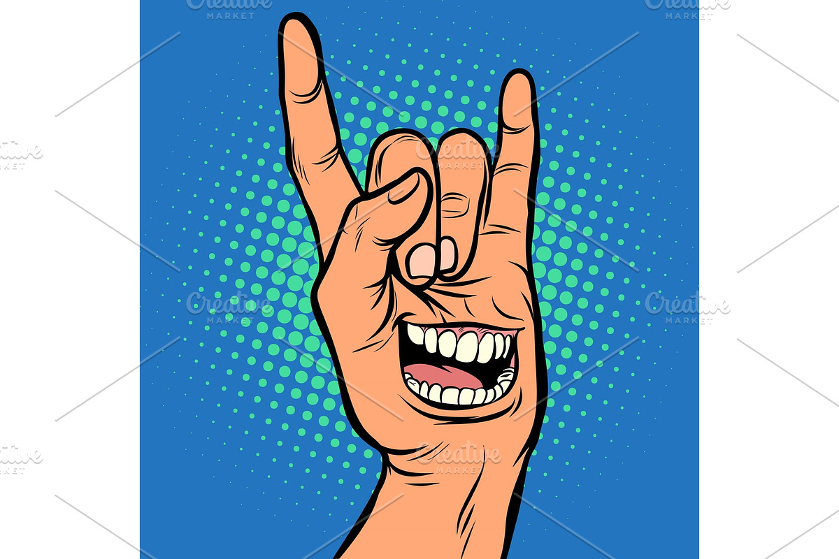 smile emotion, men hand rock gesture in Illustrations - product preview 8
