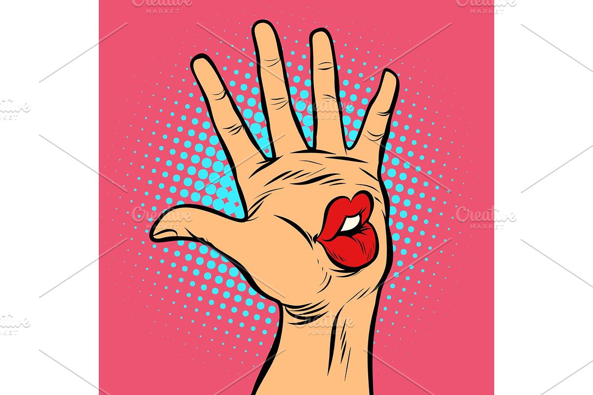 kiss lips mouth emotion, hi five in Illustrations - product preview 8