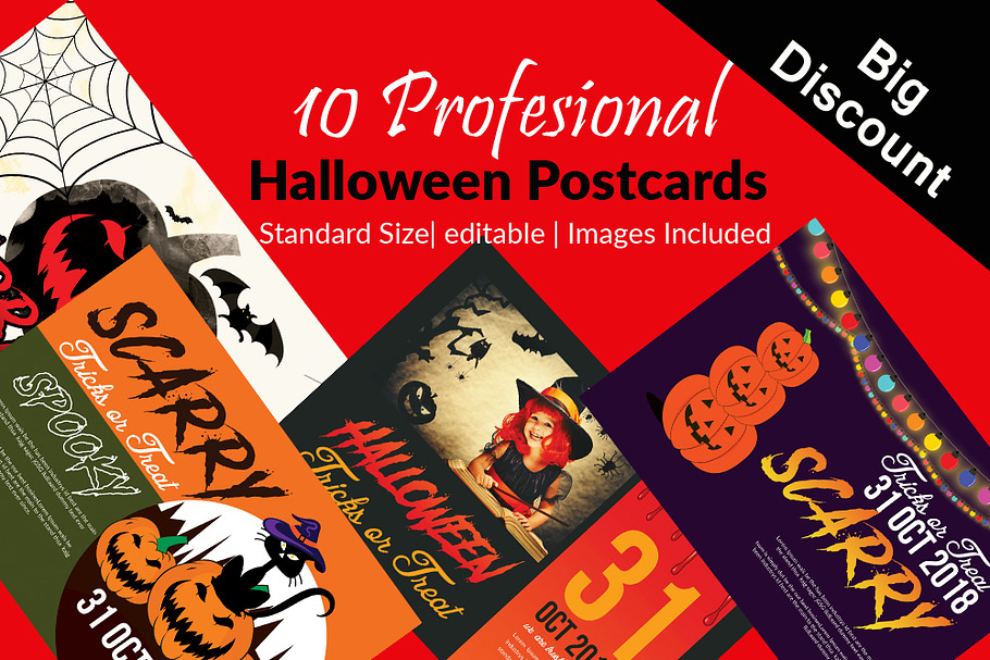 Halloween Postcard Bundle 10 Pieces in Postcard Templates - product preview 8