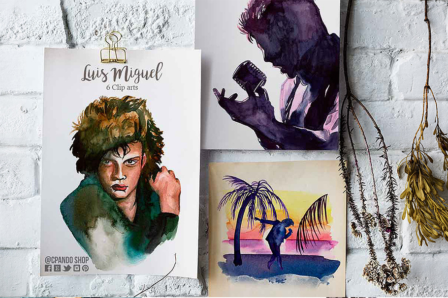 Luis Miguel watercolor clip art  in Illustrations - product preview 8