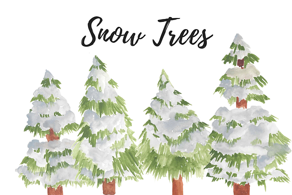 Watercolor Christmas Snow Trees