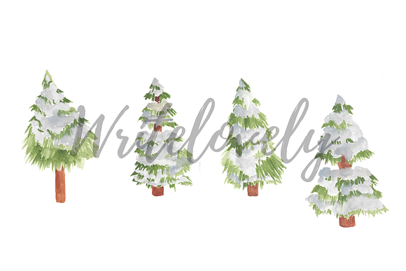 Watercolor Christmas Snow Trees in Illustrations - product preview 1
