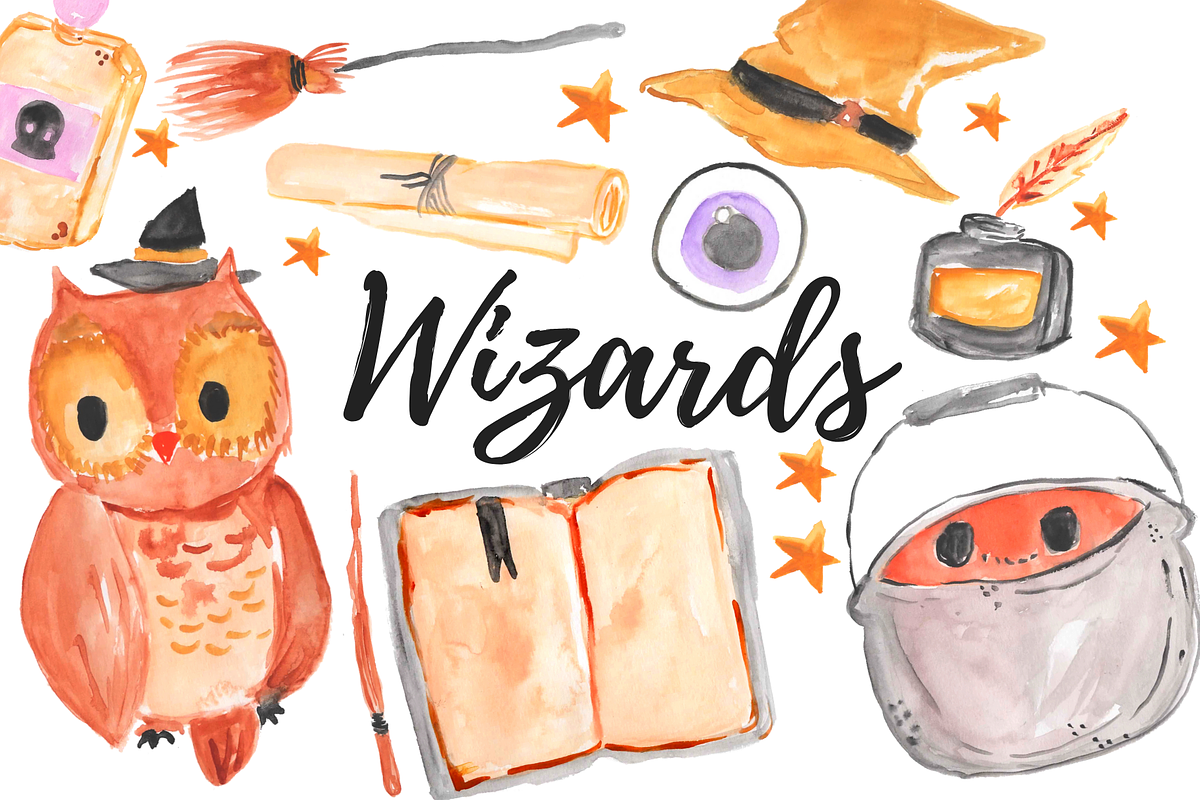 Watercolor Magic Wizard Clipart Set in Illustrations - product preview 8