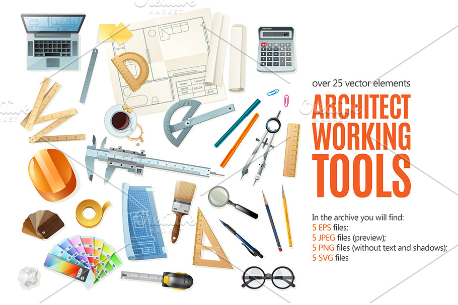 Architect Tools Set in Illustrations - product preview 8
