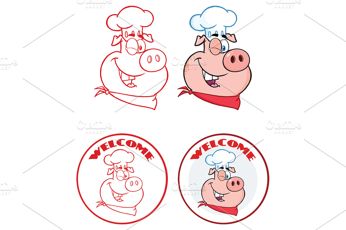 Pig Face Circle Banner Collection  in Illustrations - product preview 8