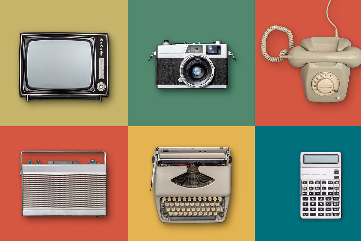 PSD file retro items background. in Objects - product preview 8