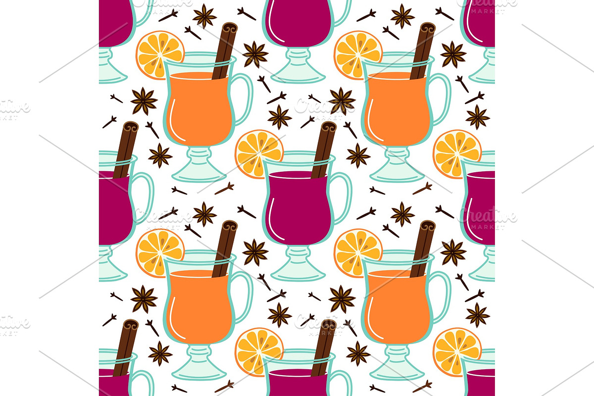 Cute Mulled Wine seamless pattern in Illustrations - product preview 8