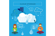 Cloud Storage Web Banner in Flat