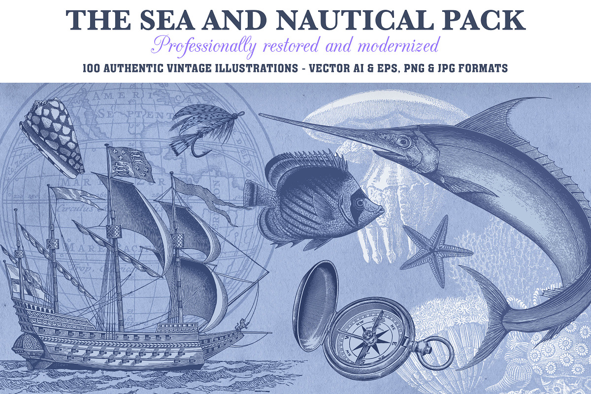 Vintage Nautical Vector Set in Illustrations - product preview 8