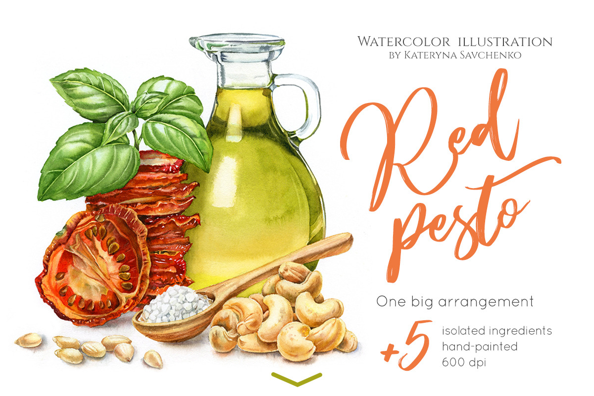 Italian Pesto Watercolor food set in Graphics - product preview 8