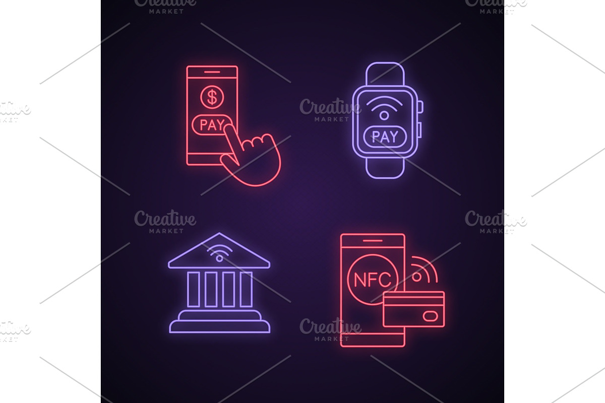 E-payment neon light icons set in Icons - product preview 8