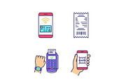 NFC payment color icons set