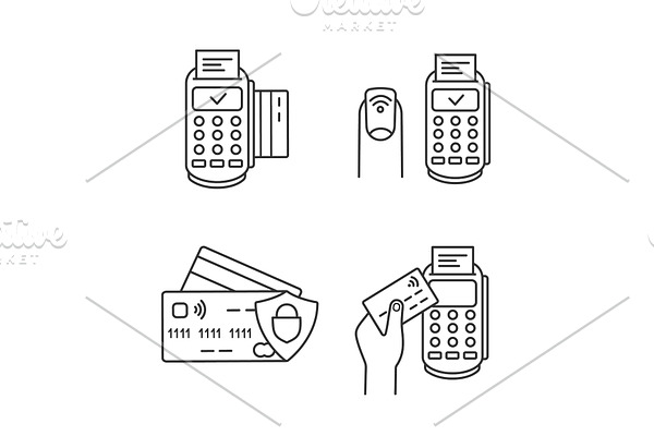 NFC payment linear icons set