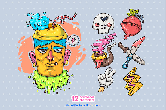 12 Different Cartoon Characters in Illustrations - product preview 1