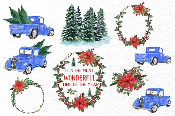 Watercolor Christmas cars clipart in Illustrations - product preview 1