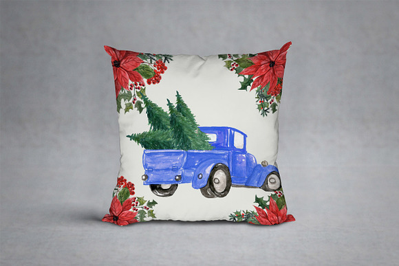 Watercolor Christmas cars clipart in Illustrations - product preview 6