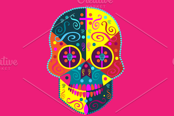 Fun colorful skull icon background 