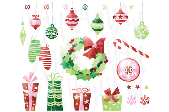 Watercolor Christmas Ornament Set in Illustrations - product preview 1