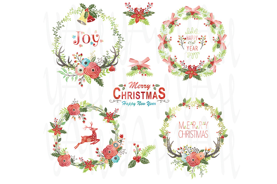 Christmas Watercolor Wreaths in Illustrations - product preview 8