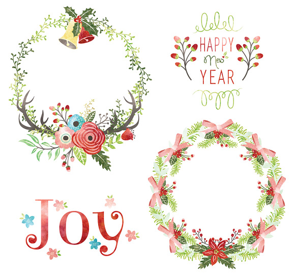 Christmas Watercolor Wreaths in Illustrations - product preview 1
