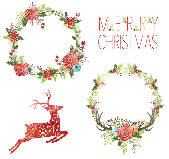 Christmas Watercolor Wreaths in Illustrations - product preview 2