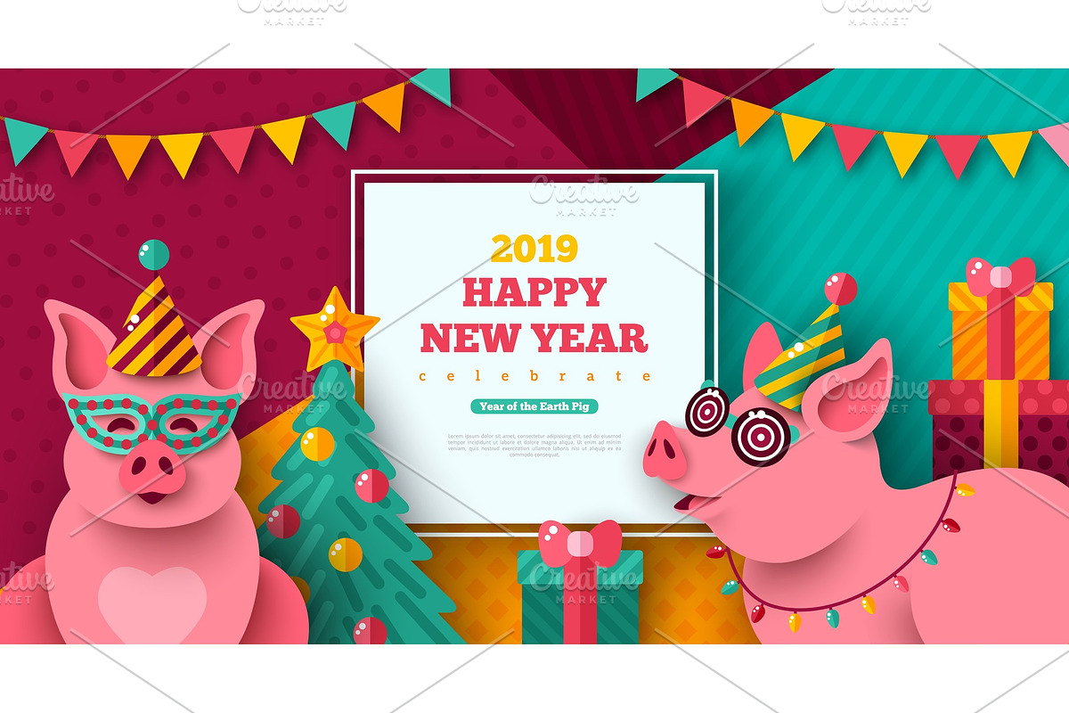 New Year carnival pigs in Illustrations - product preview 8