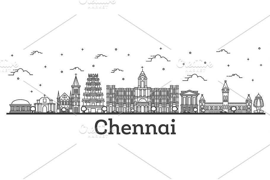 Outline Chennai India City Skyline  in Illustrations - product preview 8