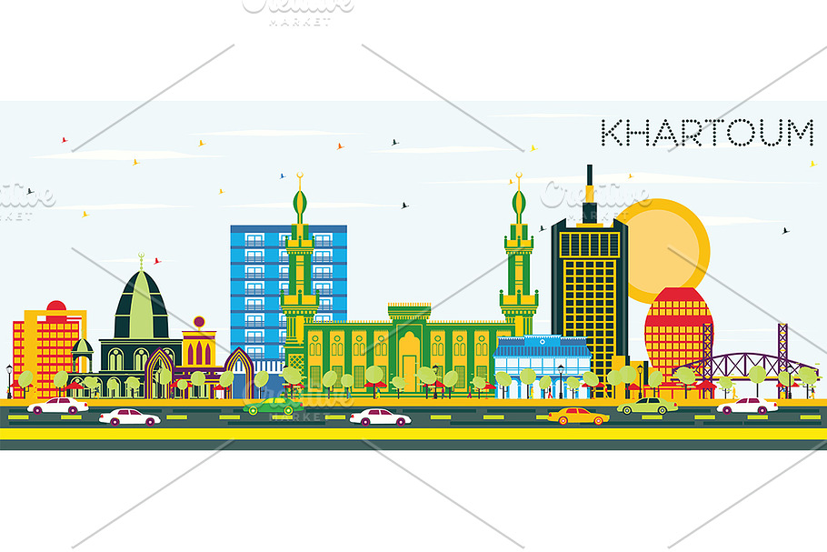 Khartoum Sudan City Skyline in Illustrations - product preview 8