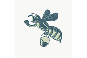 Honey Bee Waving With Pail of Honey 