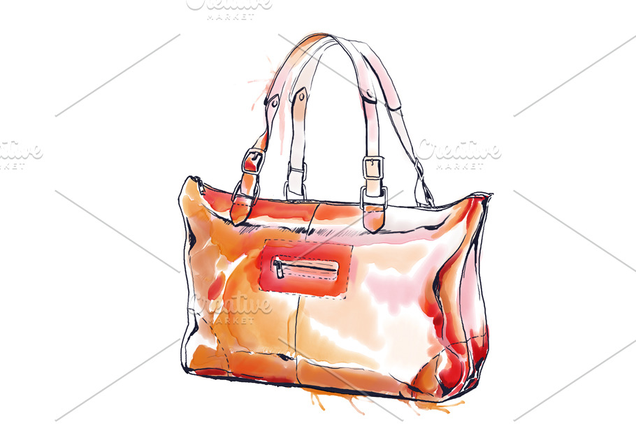 Watercolor painting of purse, sac