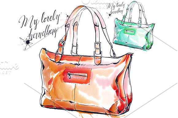 Watercolor painting of purse, sac in Illustrations - product preview 4