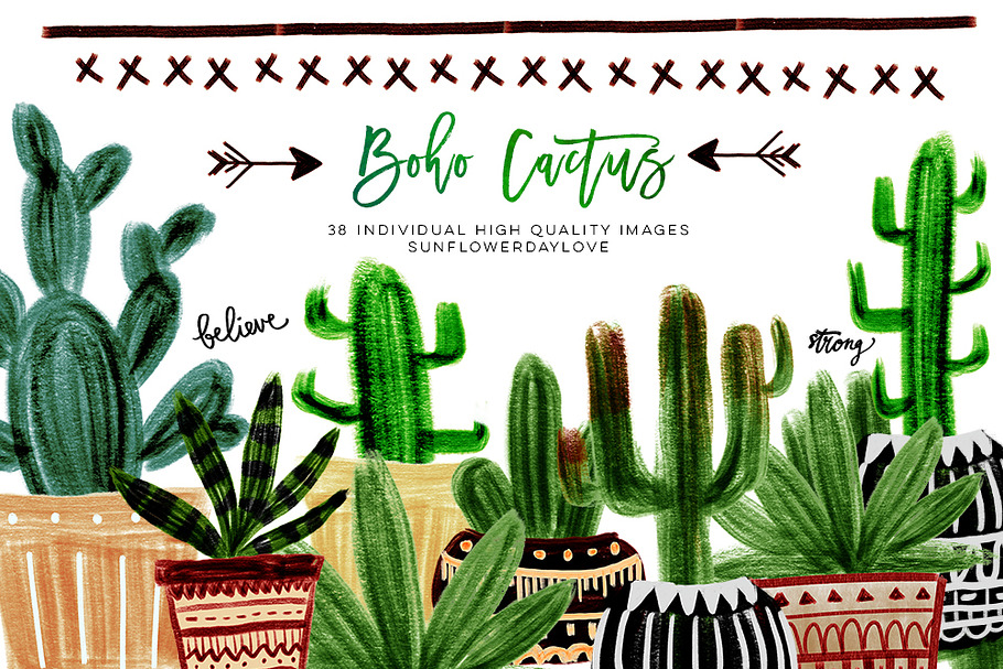 Boho Cactus Clipart in Illustrations - product preview 8